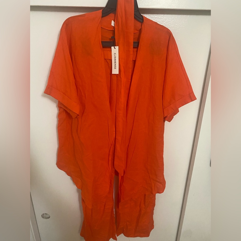 Commense Oversized Linen Tied Two Piece Pants Set - Picture 6 of 8